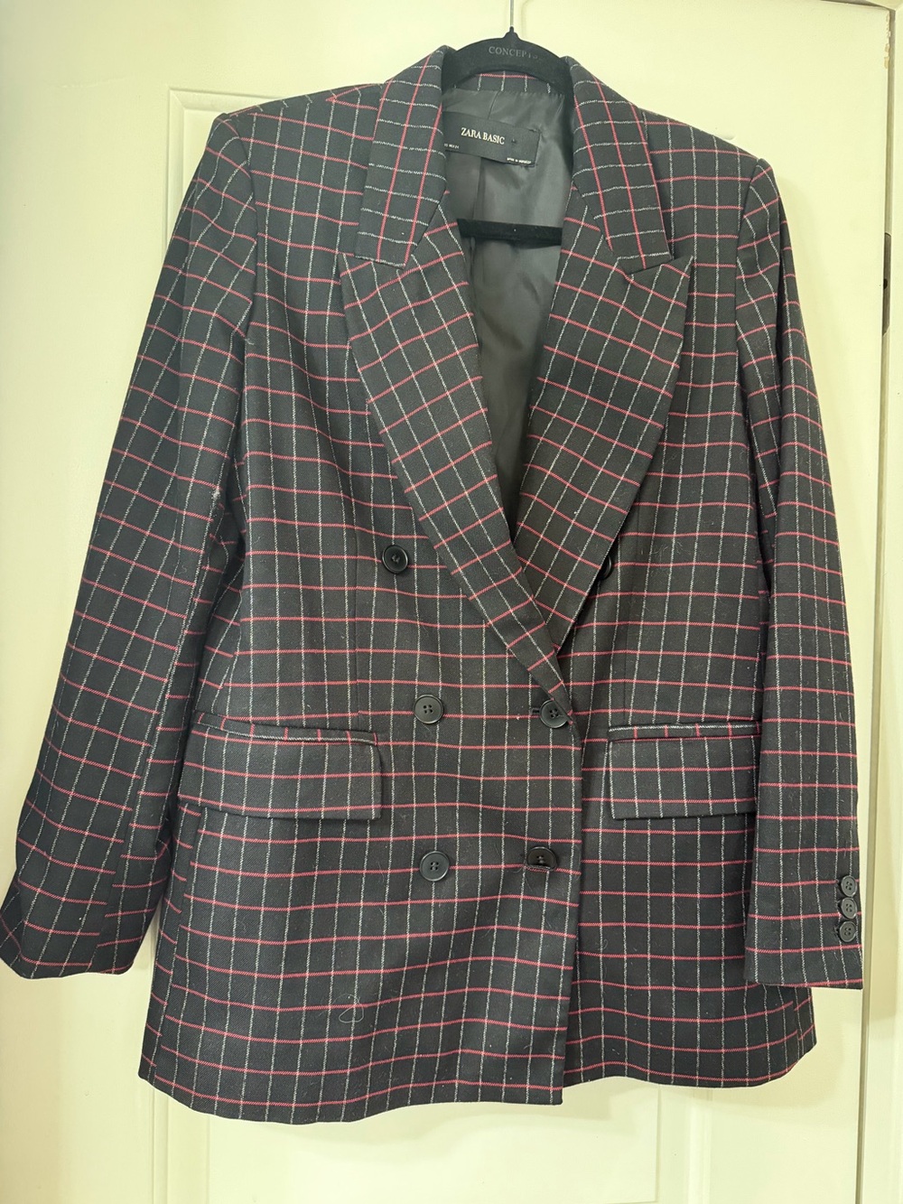 Zara Black Blazer with Pink Windowpane Check